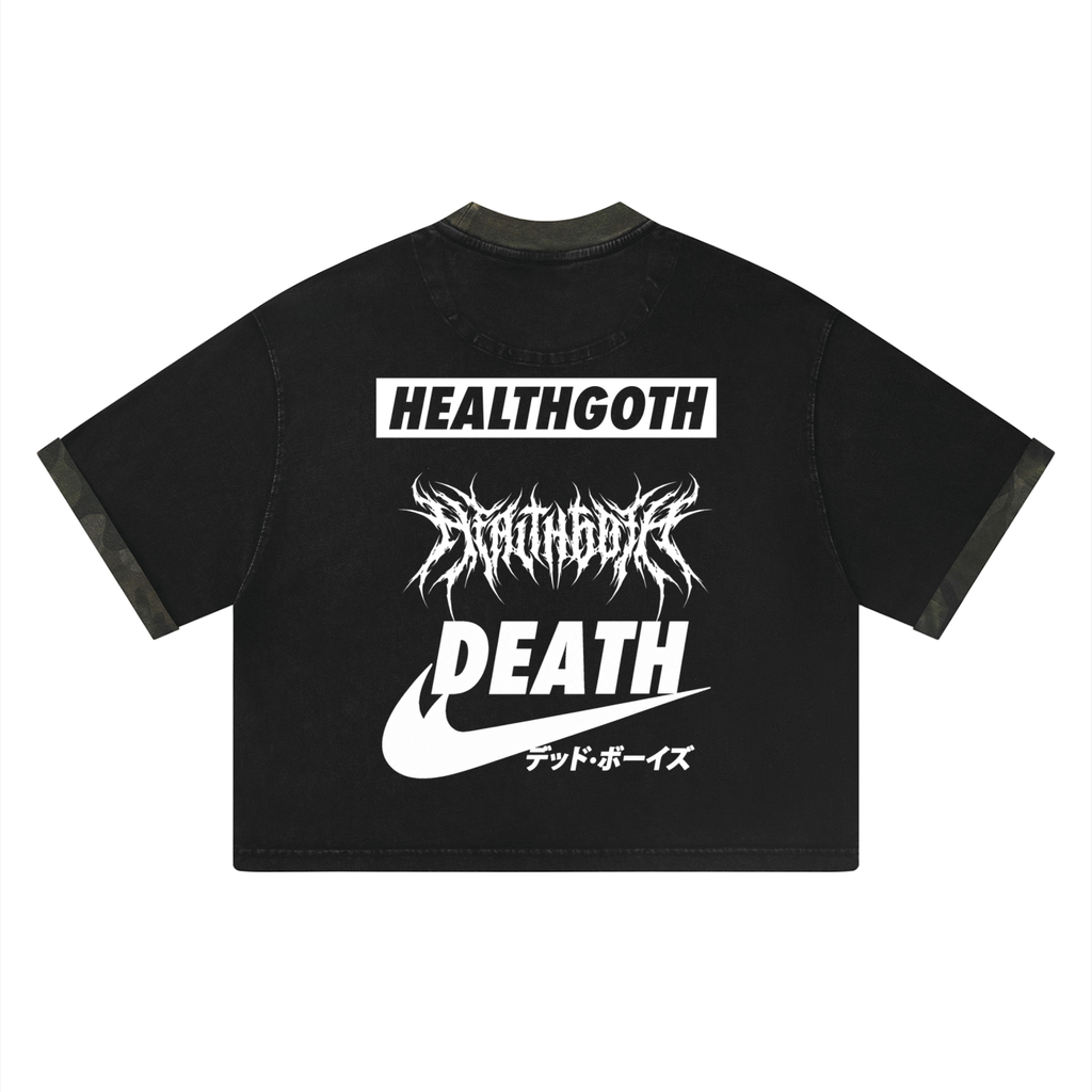 HealthGoth Unisex Mineral Washed Boxy Panel T-Shirt