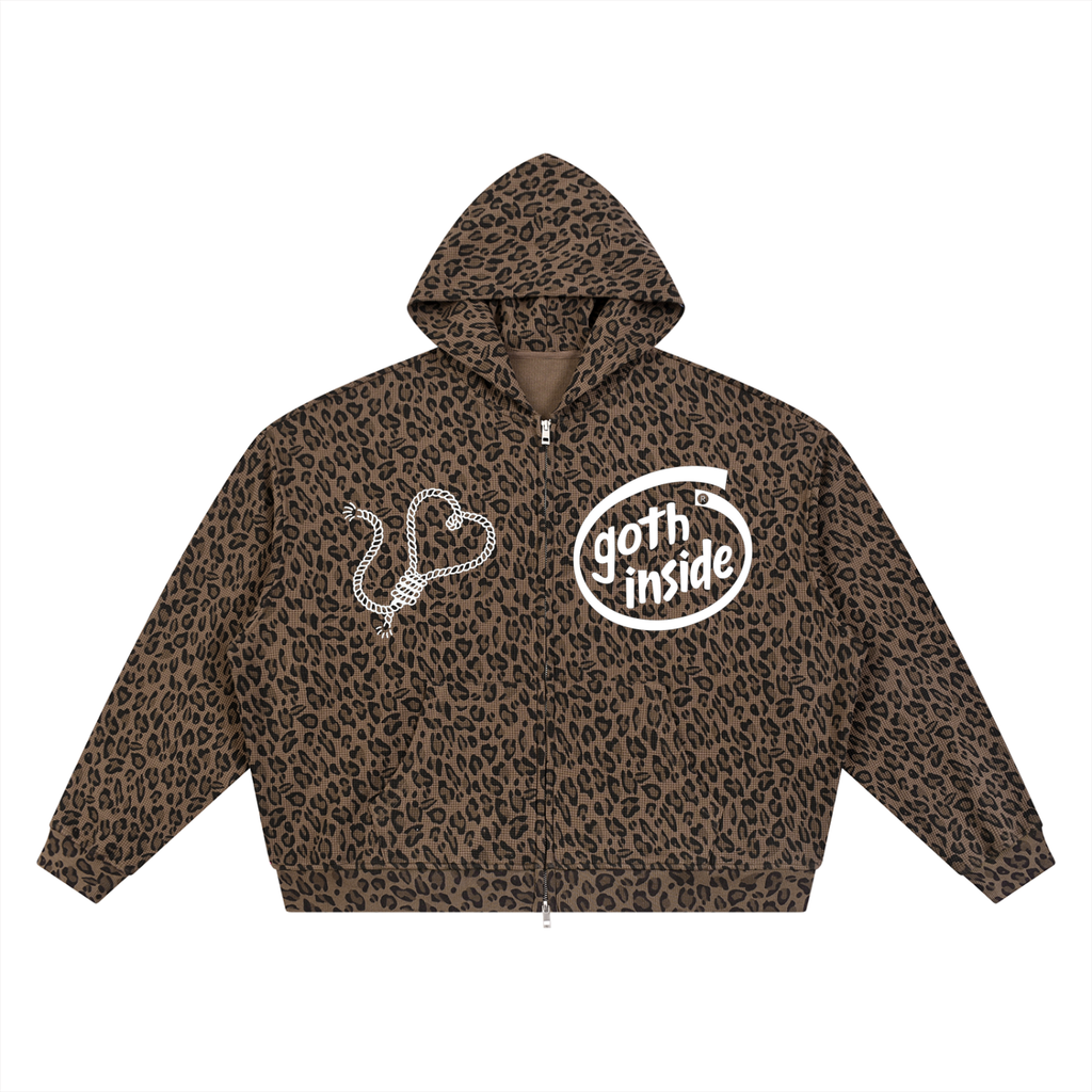 Goth inside Leopard Print Waffle Full Zip Hoodie