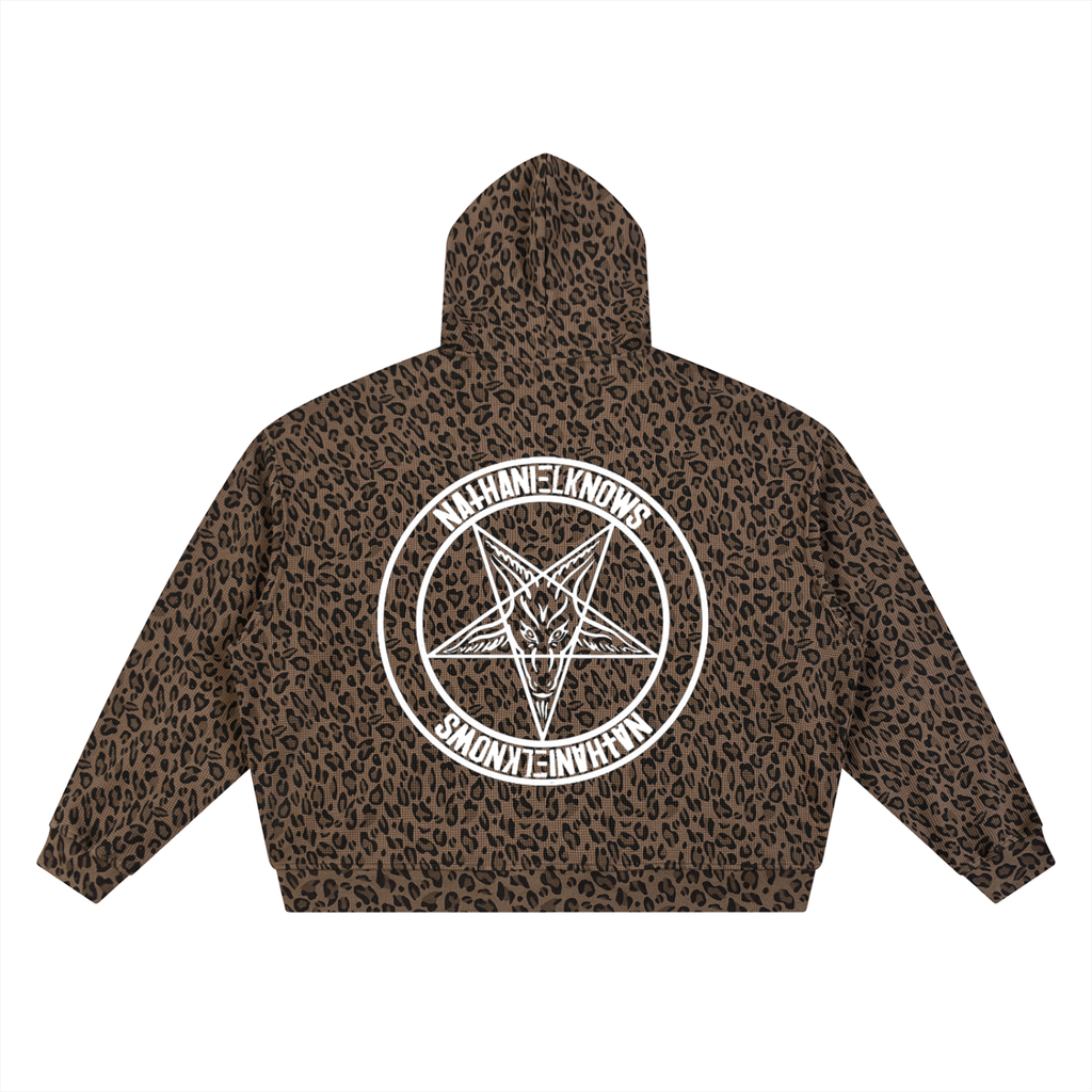 Goth inside Leopard Print Waffle Full Zip Hoodie