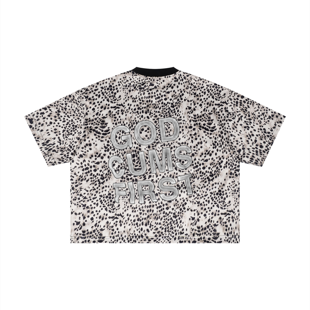 HELLO Unisex Leopard Print Boxy T-Shirt