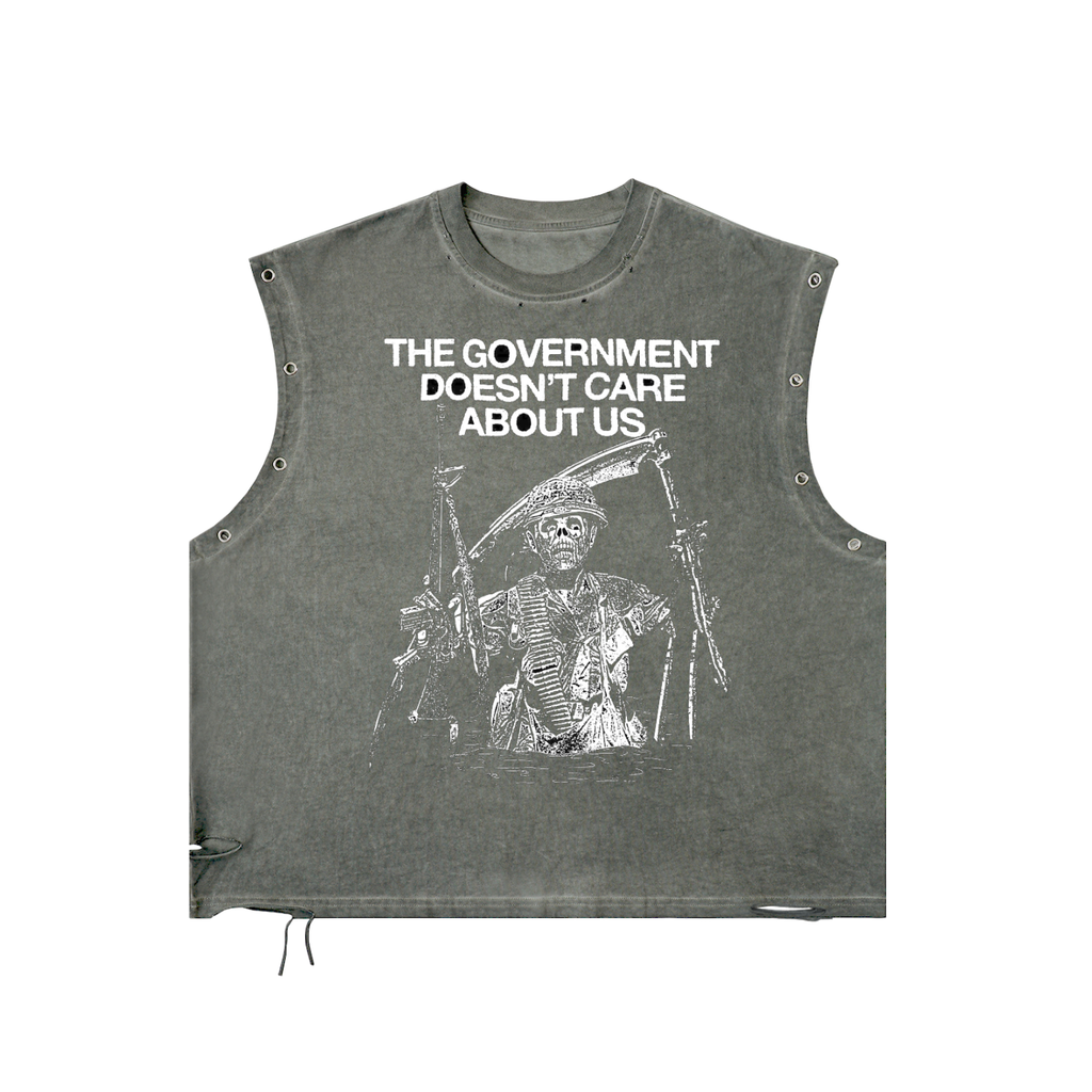 Government Distressed Grommet Eyelet Tank Top