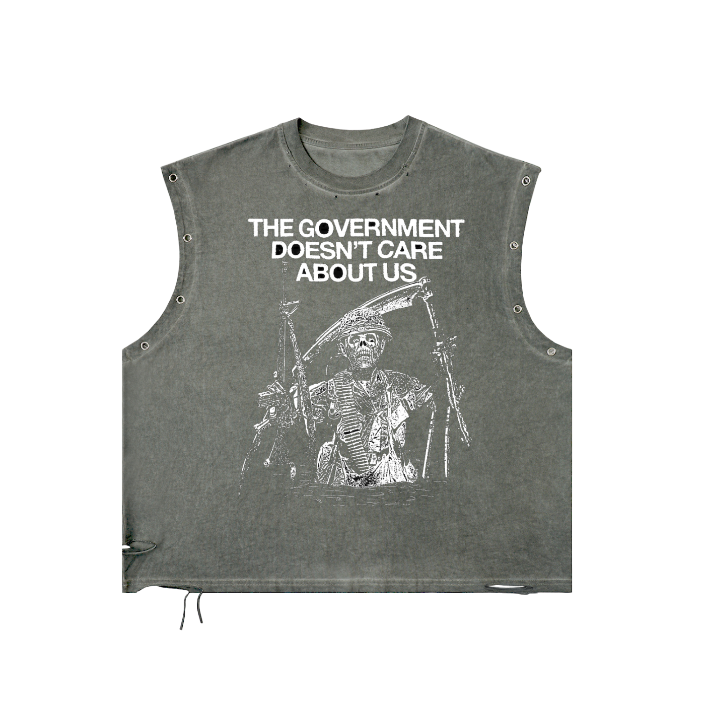 Government Distressed Grommet Eyelet Tank Top
