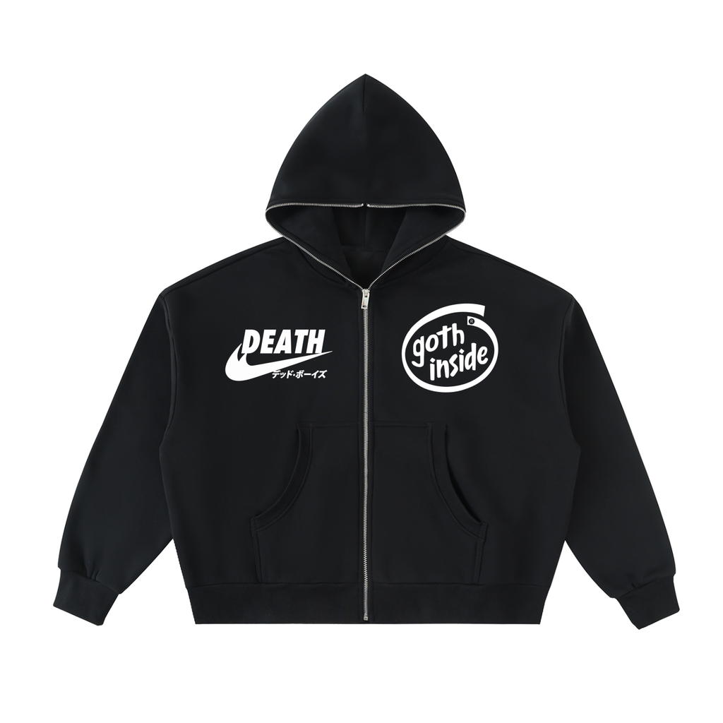 Health Goth Fleeced Full-Zip Boxy Hoodie