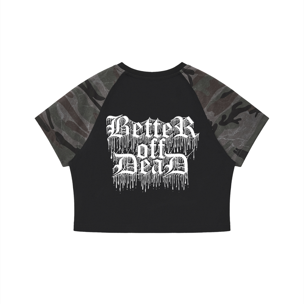Heath Goth Women’s Camo Raglan Crop T-Shirt
