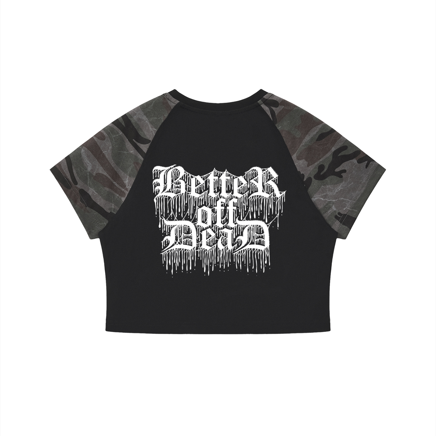 Heath Goth Women’s Camo Raglan Crop T-Shirt