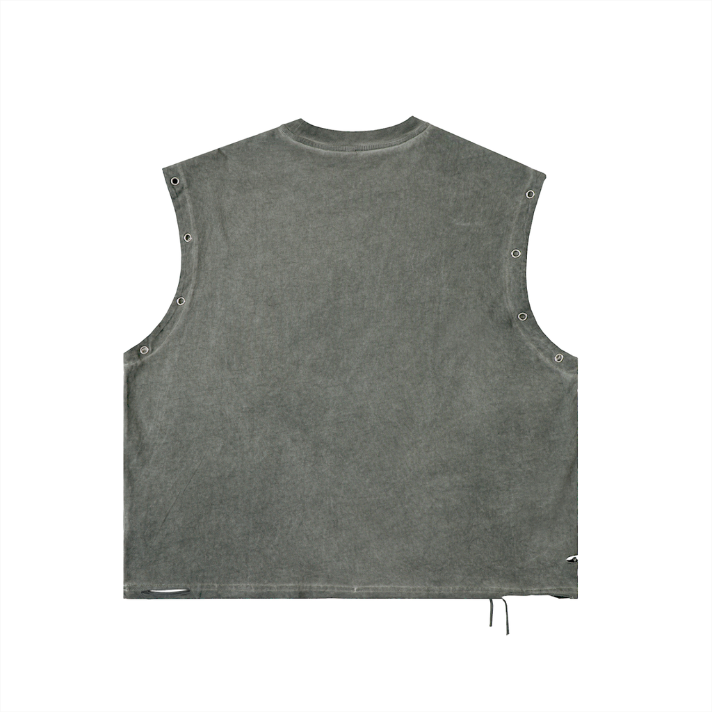 Government Distressed Grommet Eyelet Tank Top
