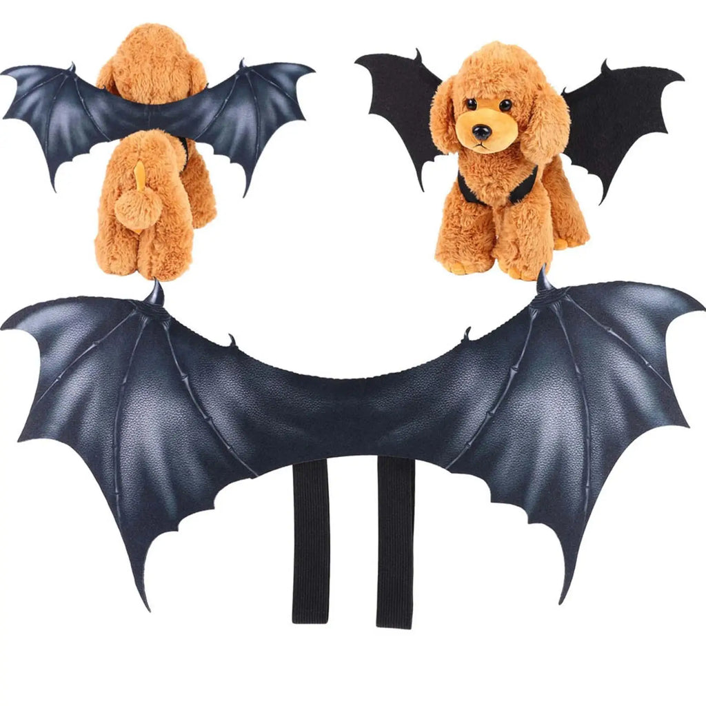 A black bat wings Halloween costume for dogs with velcro straps, shown against a plain white background.