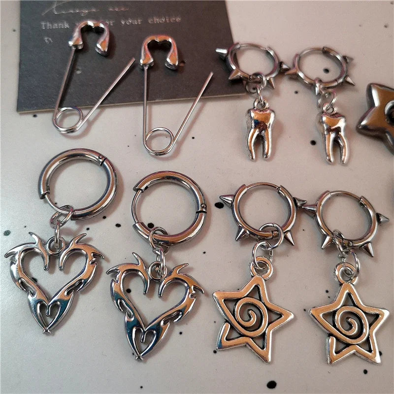 Y2K Safety Pin Charm Hoop Earrings, Punk product photo 2