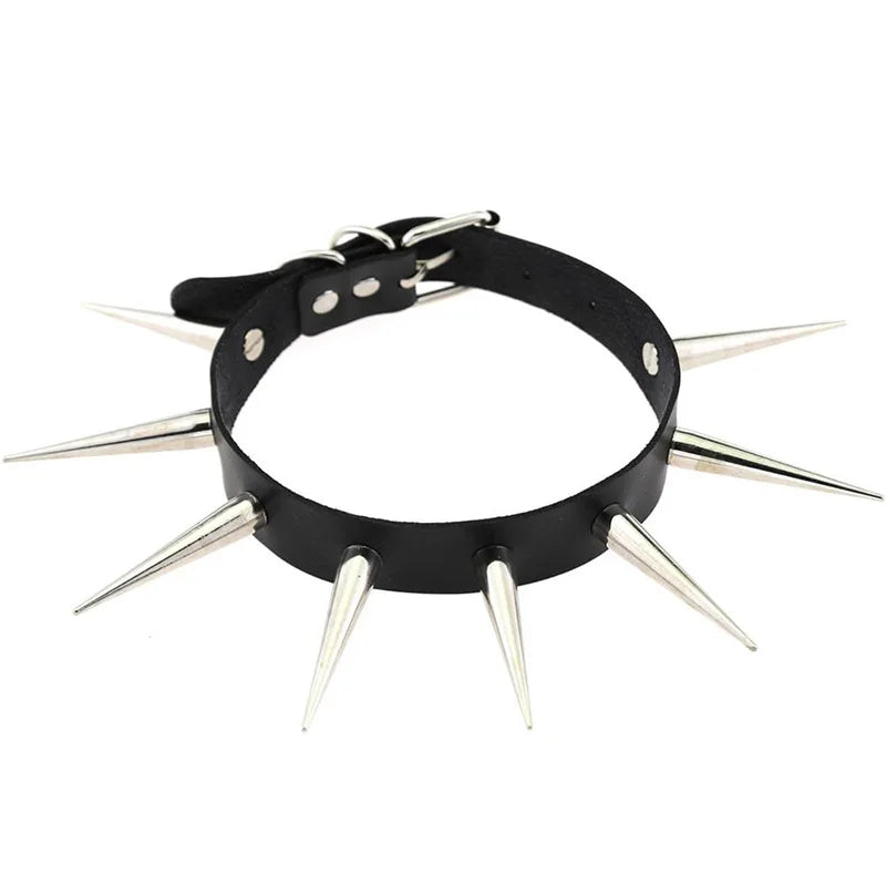 Big spiked studded punk collar choker, view 2