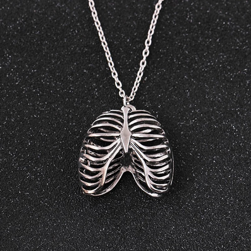Anatomical Ribcage Heart Necklace, Gothic