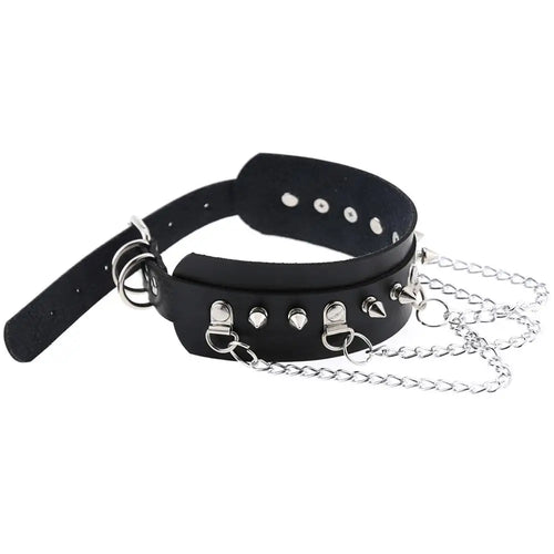 Spiked Leather Choker Collar, Punk product photo 2