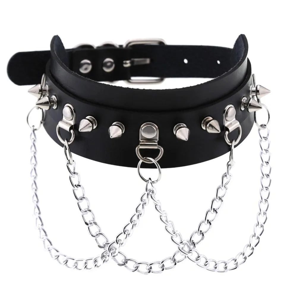 Spiked Leather Choker Collar, Punk product photo 4