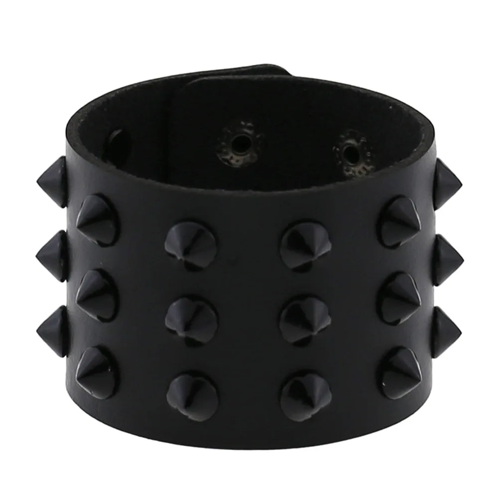 PU leather cuff bracelet with metal spikes and rivets