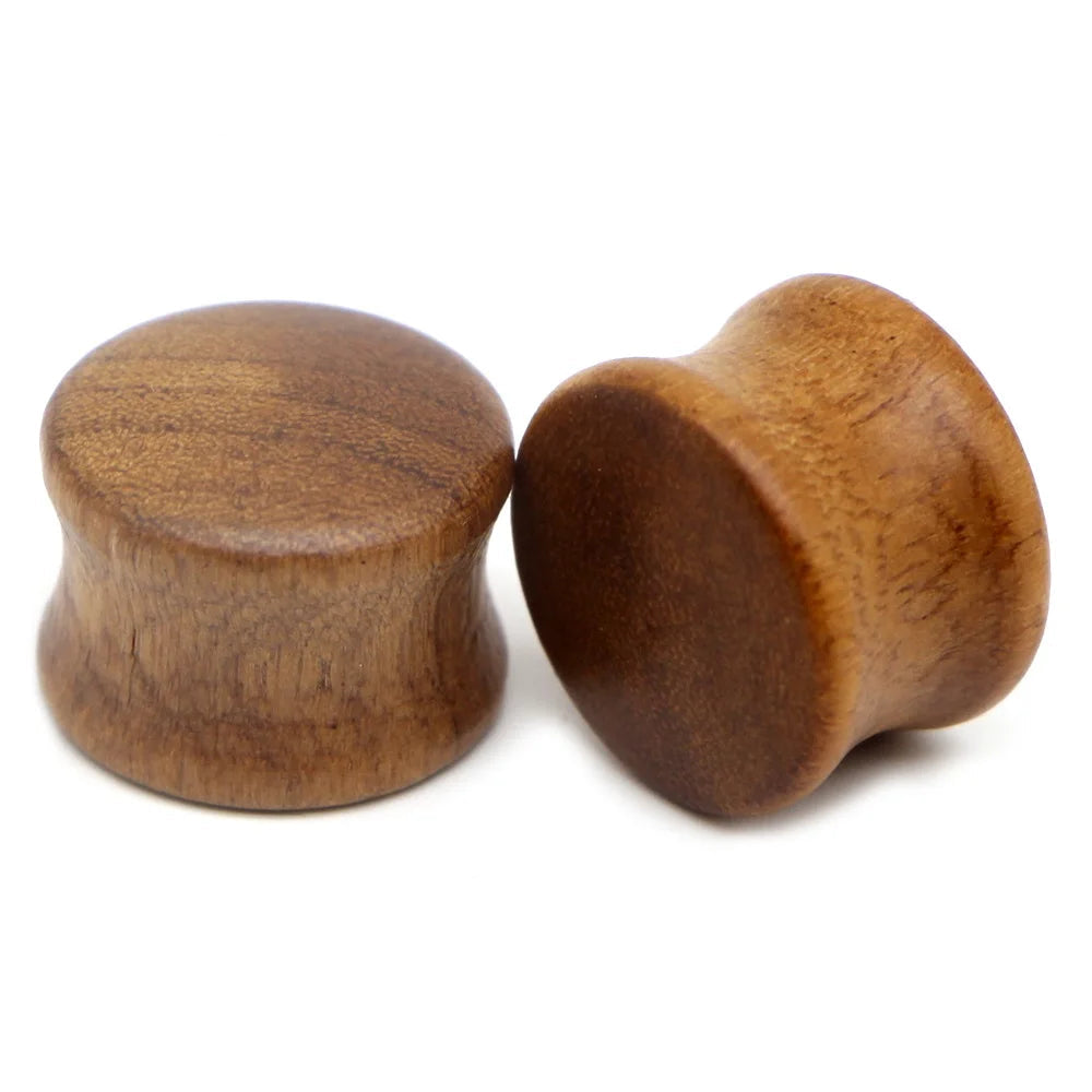 Pair of teak wood saddle-fit ear plugs