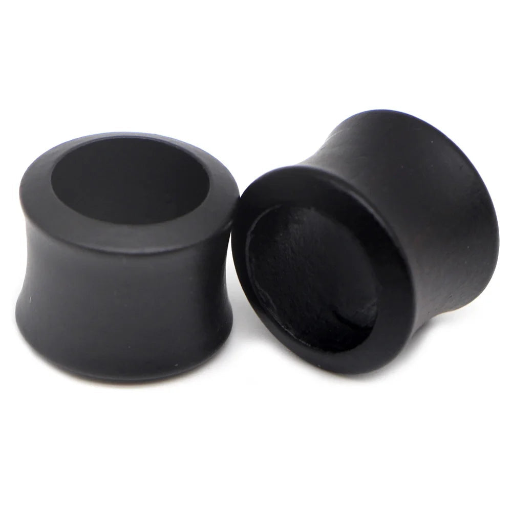 Pair of dark ebony wood saddle-fit ear plugs