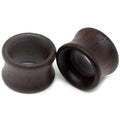 Pair of hollow brown wood saddle-fit ear tunnels