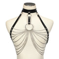 Goth Leather Body Harness, Chain Bra Top