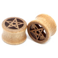Pair of wood saddle-fit ear plugs with a wood star inlay