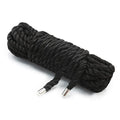 Black braided shibari bondage rope with metal-tipped ends