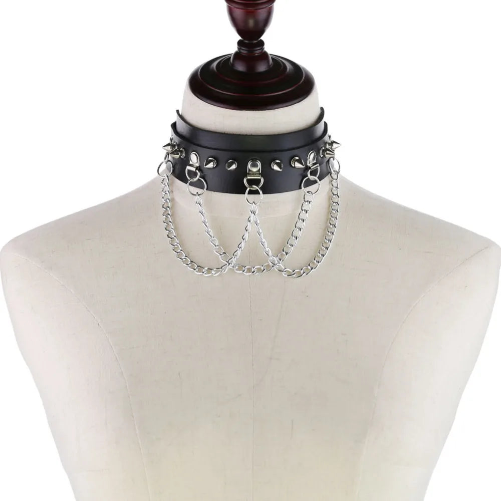 Spiked Leather Choker Collar, Punk product photo 3