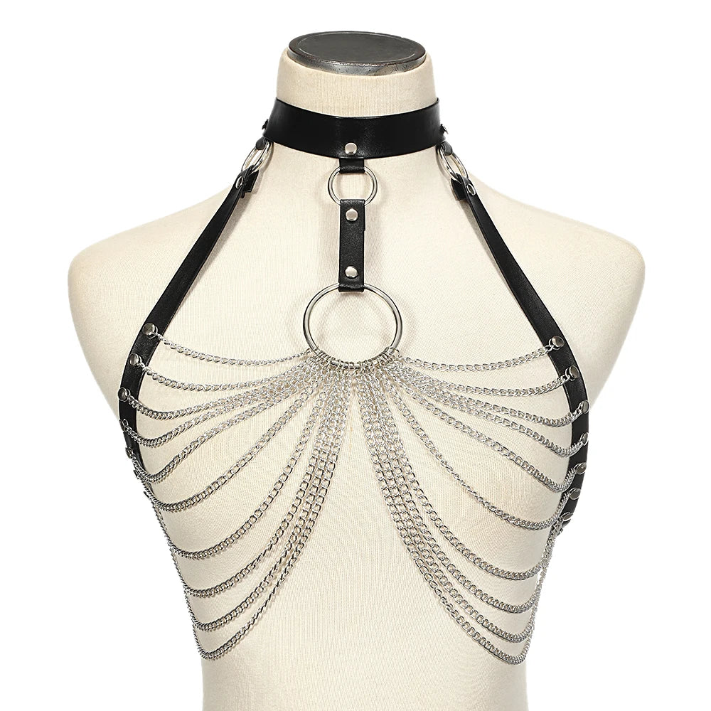 Goth Leather Body Harness, Chain Bra Top product photo 4