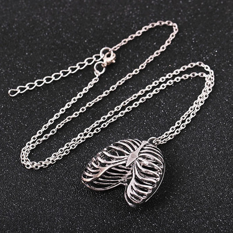 Anatomical Ribcage Heart Necklace, Gothic product photo 2