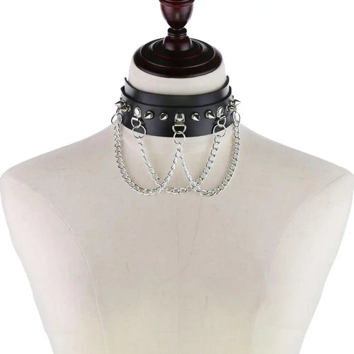 Spiked Leather Choker Collar, Punk