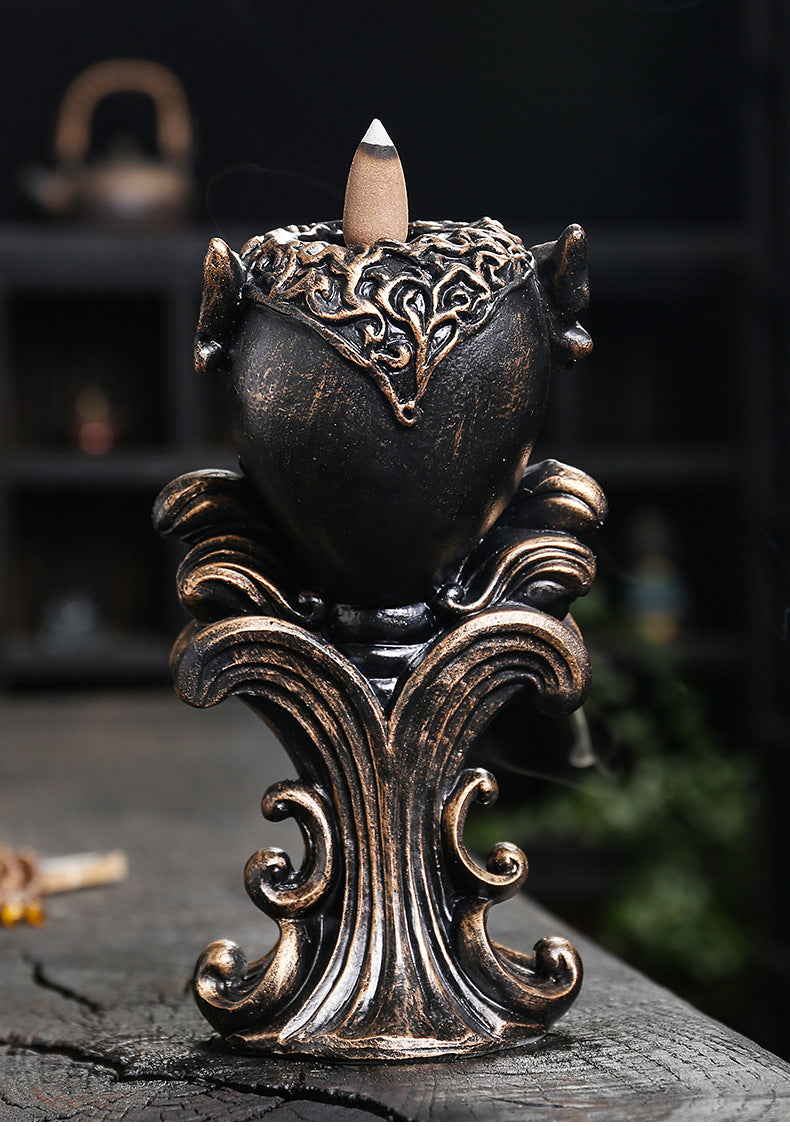 Gothic skull backflow incense burner resin ornament, view 6