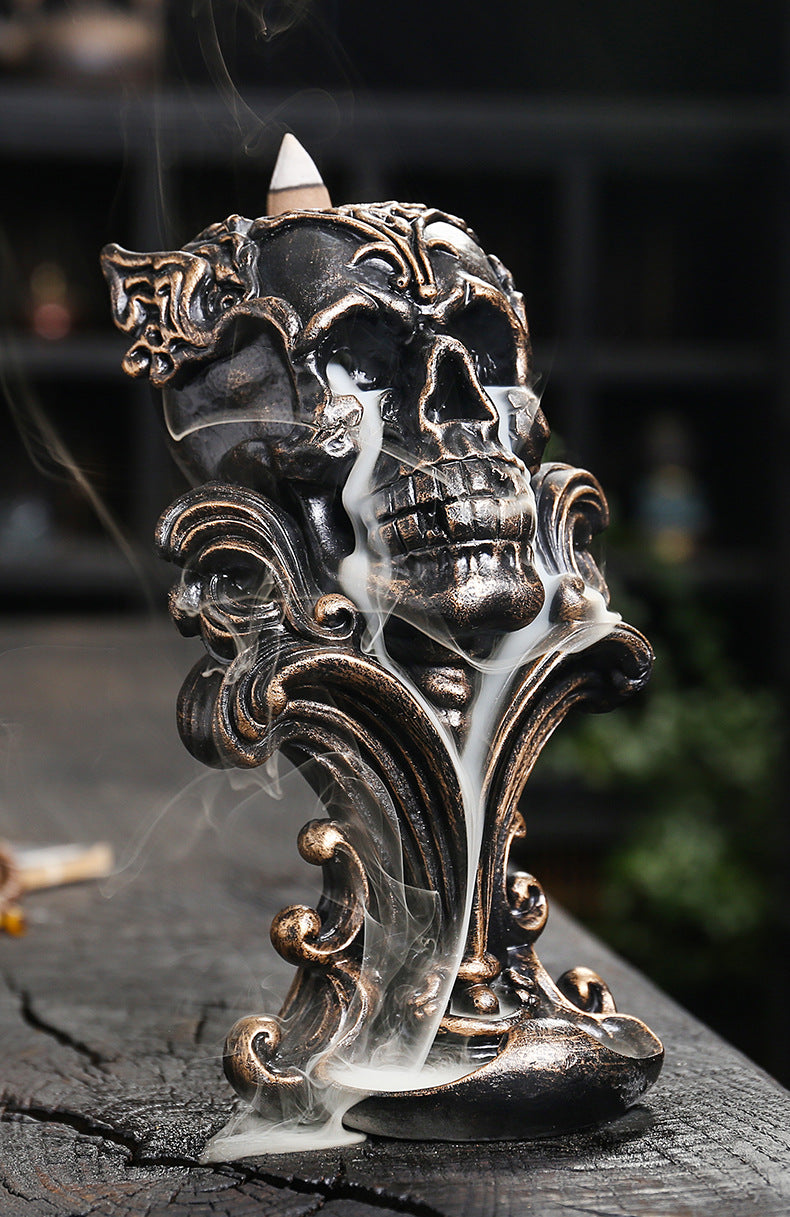 Gothic skull backflow incense burner resin ornament, view 5