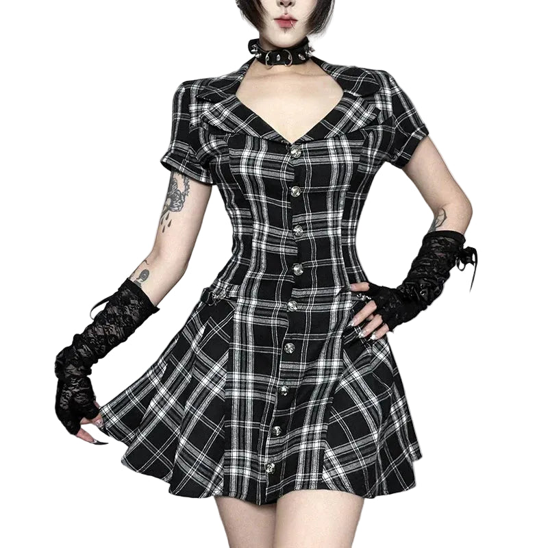 Plaid short-sleeve Y2K style top
