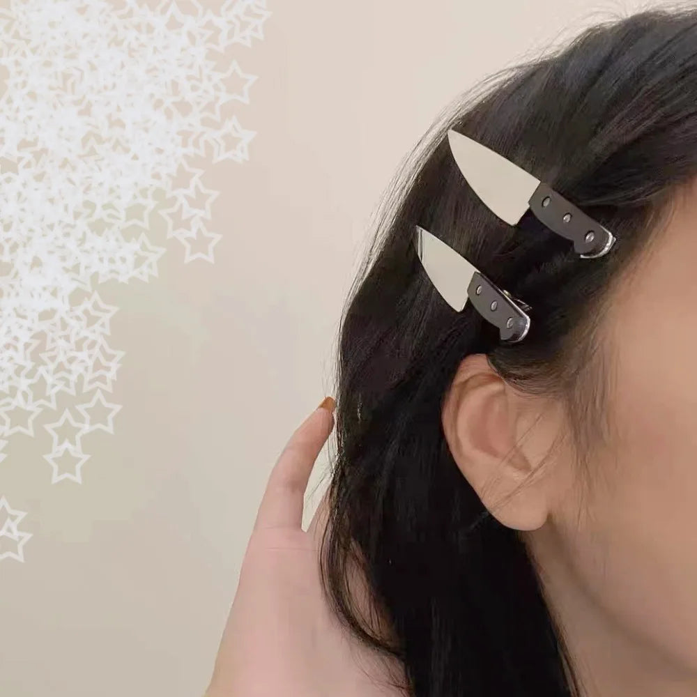Gothic knife hair clips side bang pins view 2