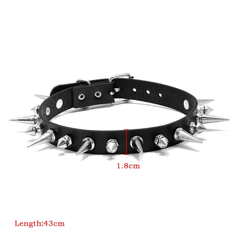 Long Spike Faux Leather Choker, Punk Collar product photo 4
