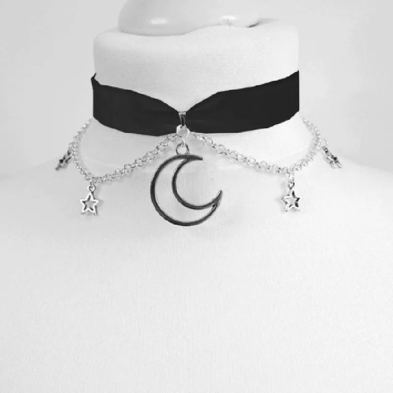 Dainty Crescent Moon & Stars Choker, Witch product photo 3