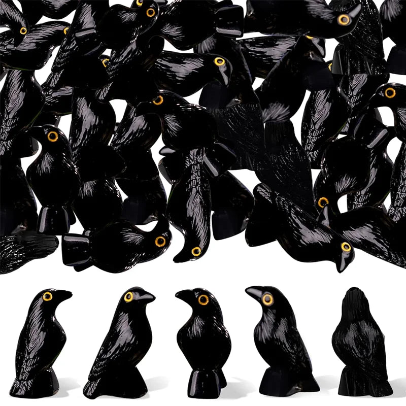 Black resin crow miniature figurines view 2