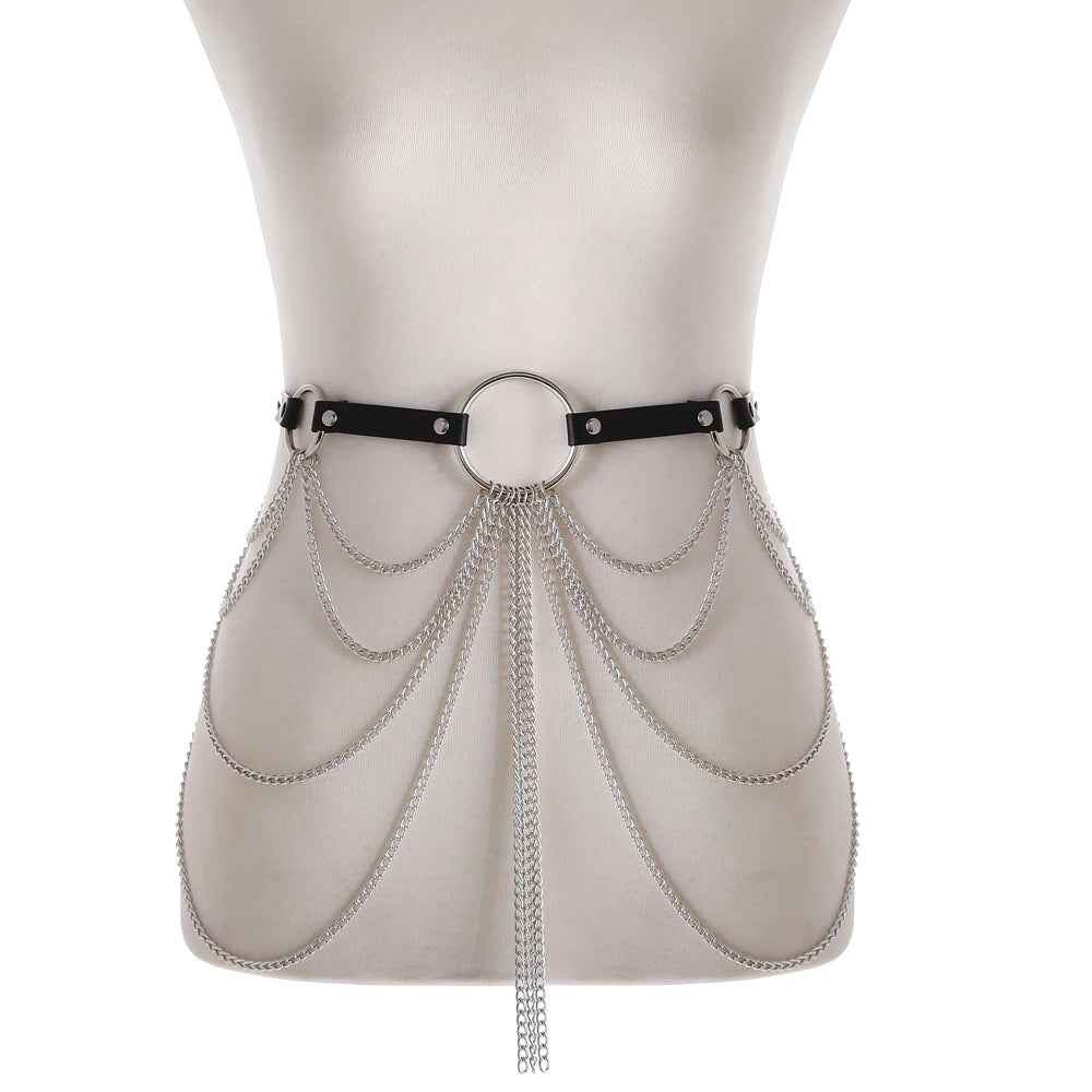 Goth Leather Body Harness, Chain Bra Top product photo 6