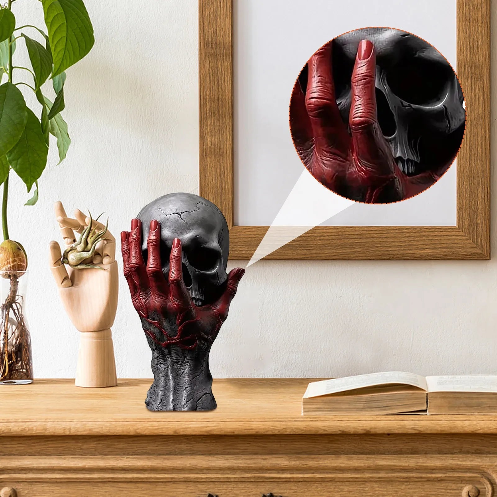 3D gothic skull statue handmade resin decor view 6