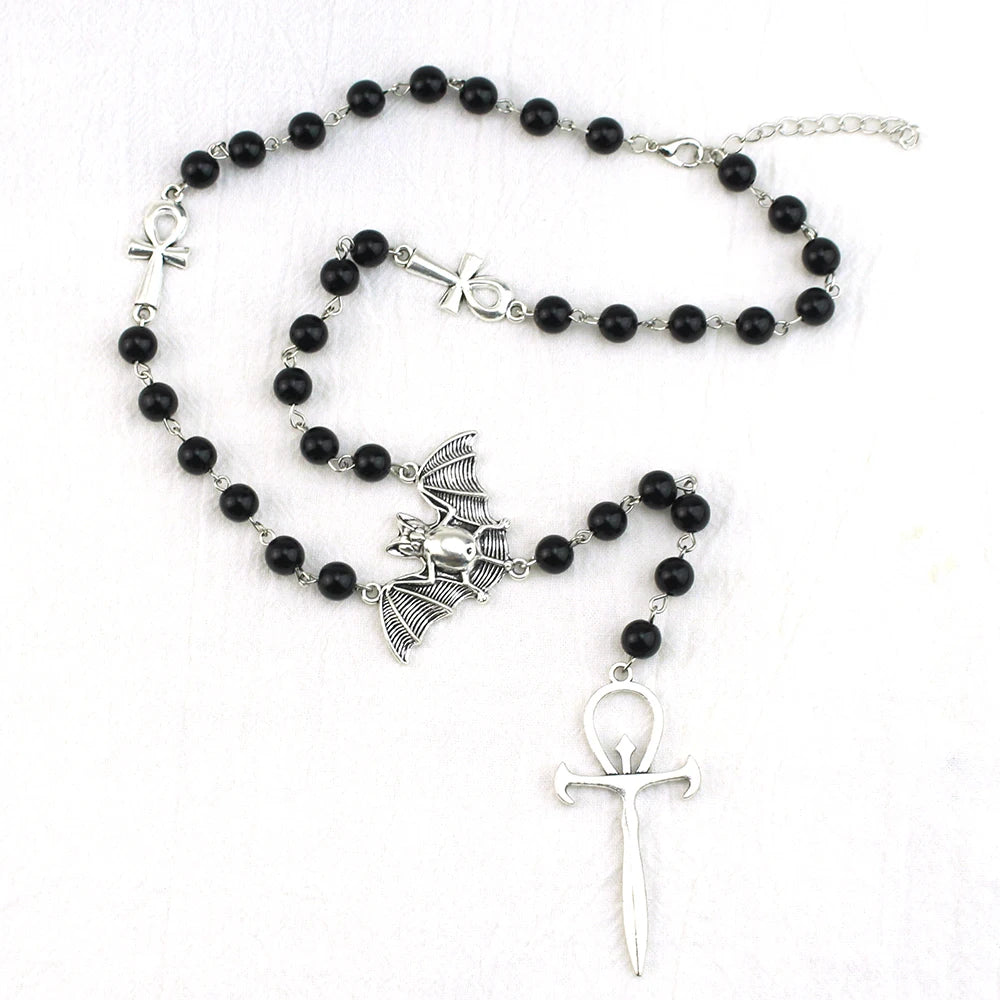 Vampire Ankh Rosary Necklace, Occult
