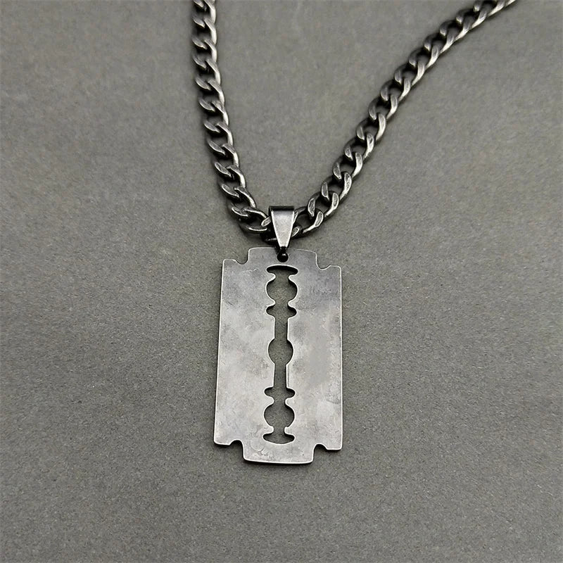 Razor Blade Pendant Necklace, Punk Steel product photo 2