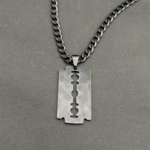Razor Blade Pendant Necklace, Punk Steel product photo 2
