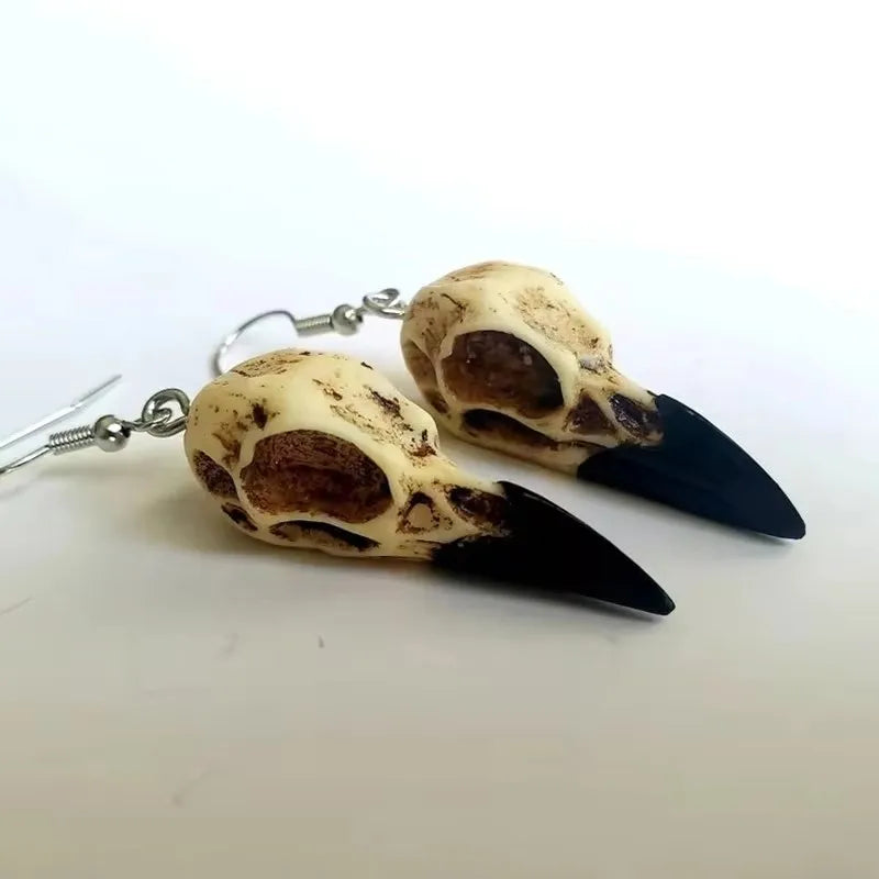3D resin raven crow skull earrings, view 2