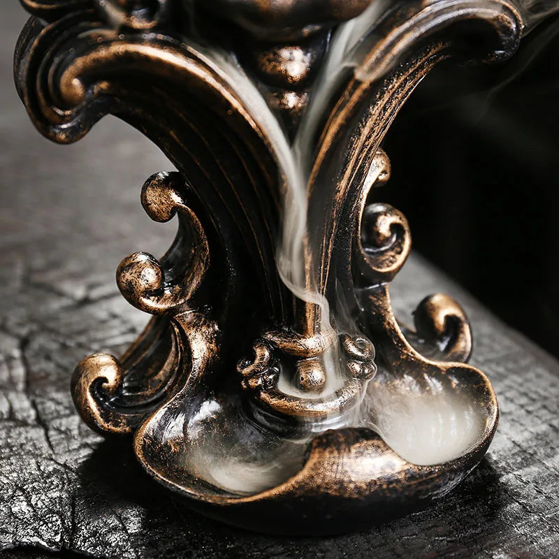 Gothic skull backflow incense burner resin ornament, view 3