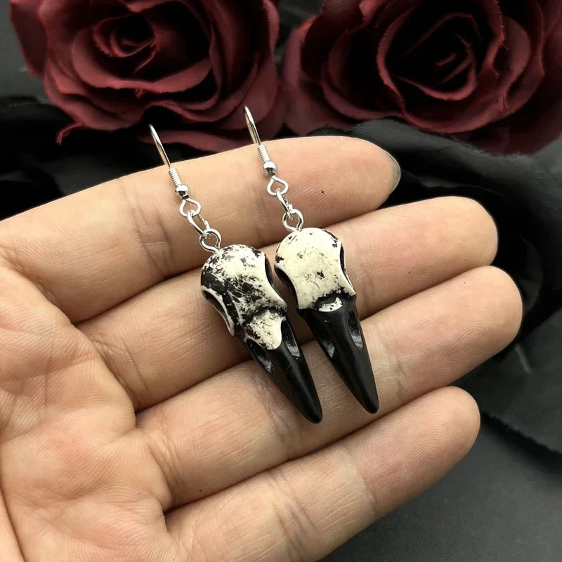 3D resin raven crow skull earrings, view 5