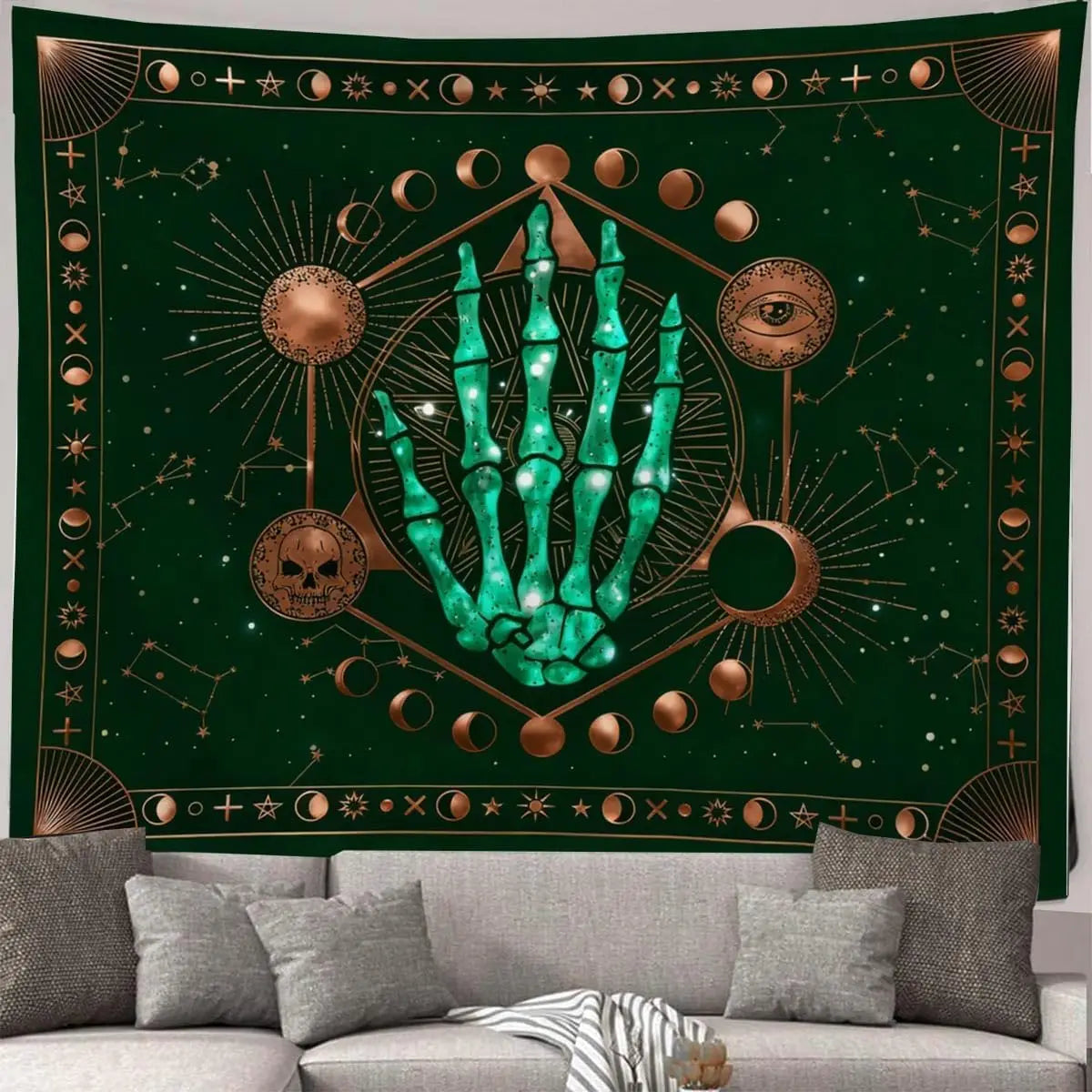 Skeleton Hands Sun & Moon Tapestry, Psychedelic product photo 3