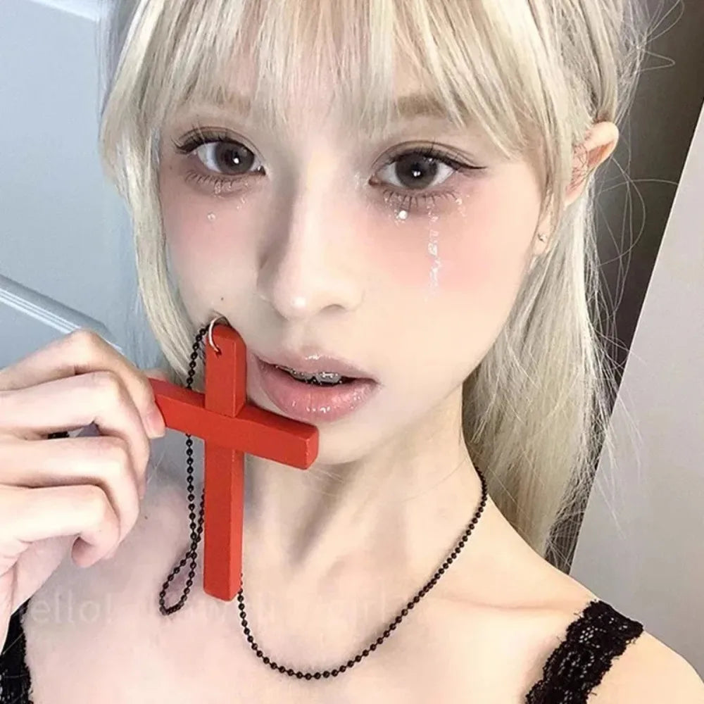 Punk Wooden Cross Pendant Necklace, Gothic product photo 2