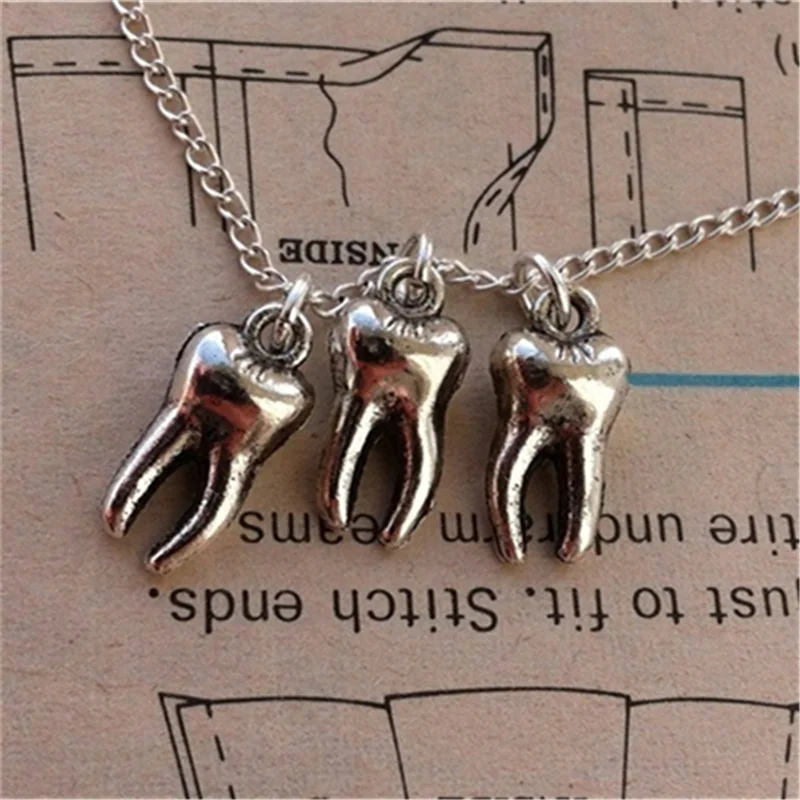 Antique Silver Tooth Pendant Necklace, Gothic product photo 3