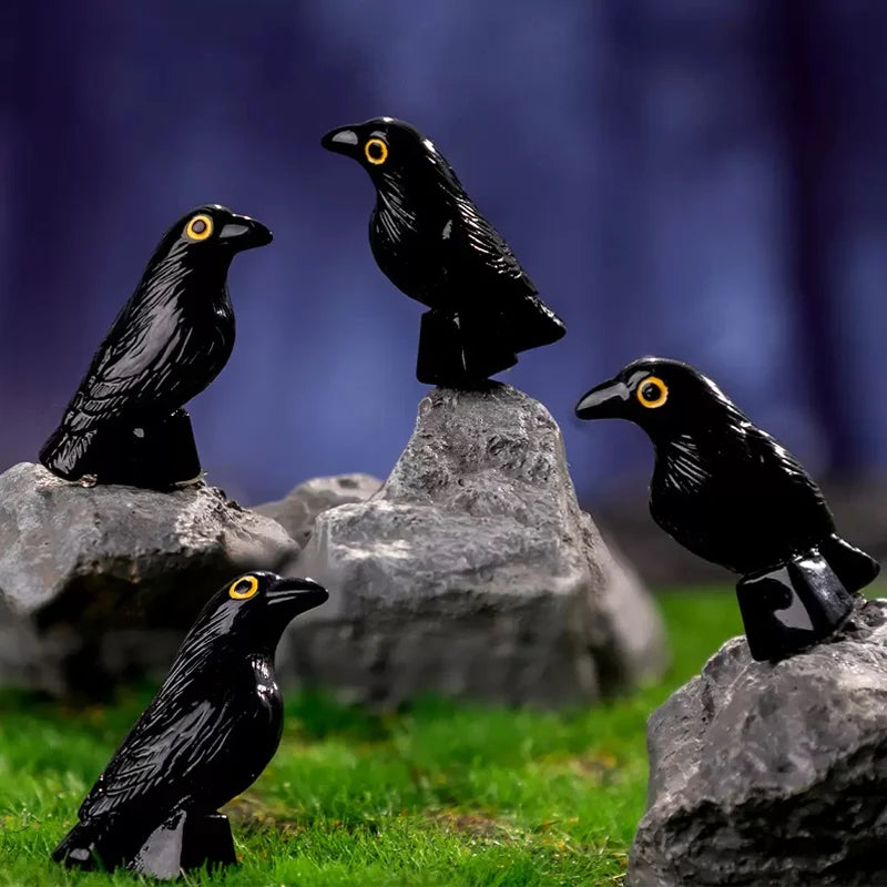 Black resin crow miniature figurines view 6
