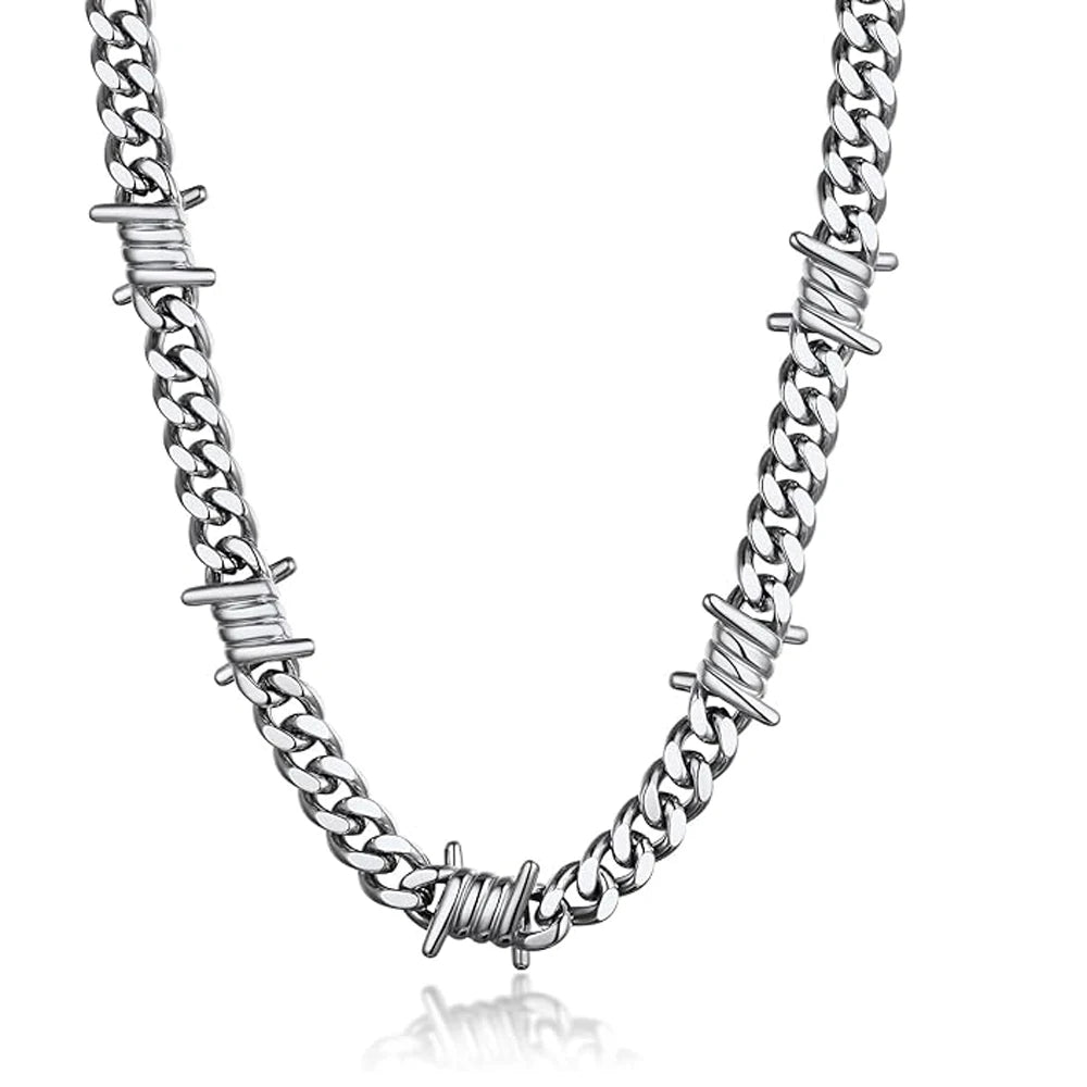 Stainless steel barbed-wire style chain necklace and bracelet