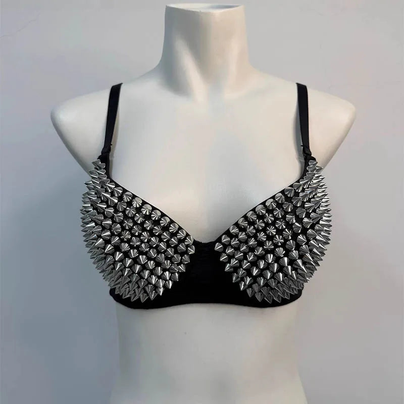 Black Studded Spike Bra