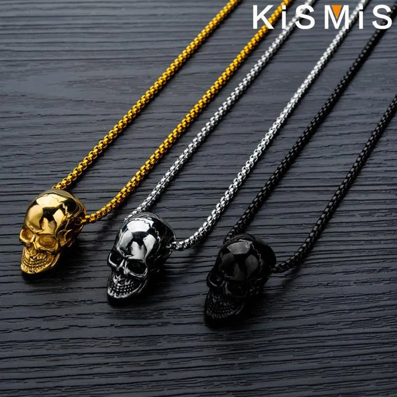 Stainless Steel Skull Pendant Necklace, Gothic product photo 3