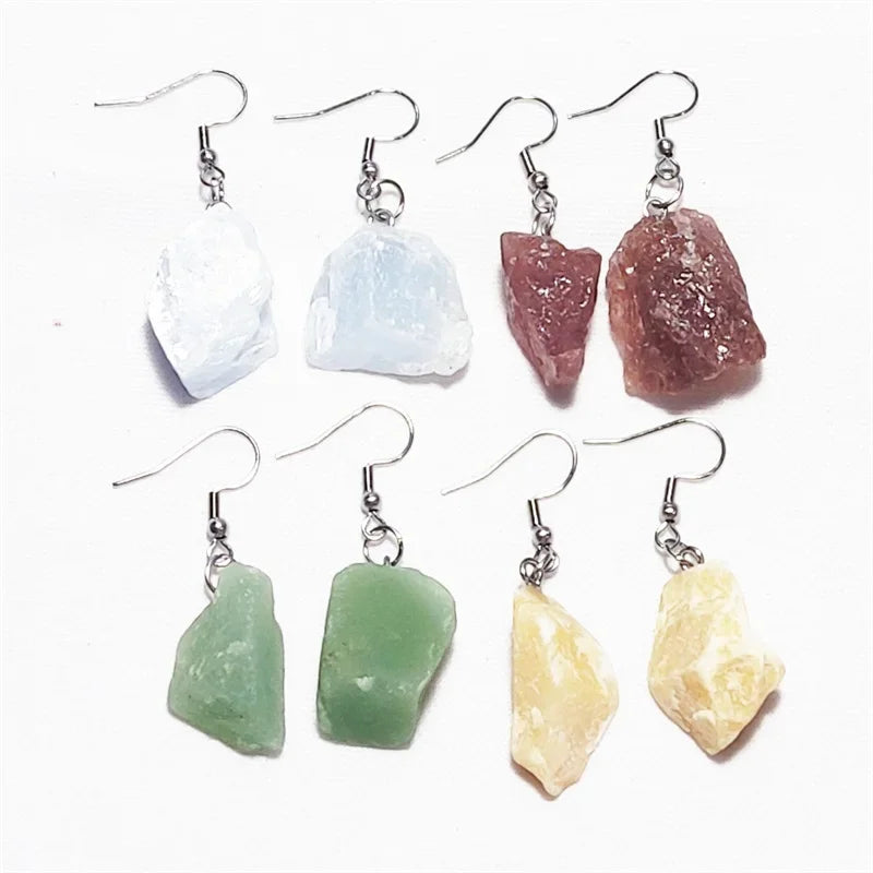 Raw Fluorite Stone Earrings, Natural Crystal product photo 4